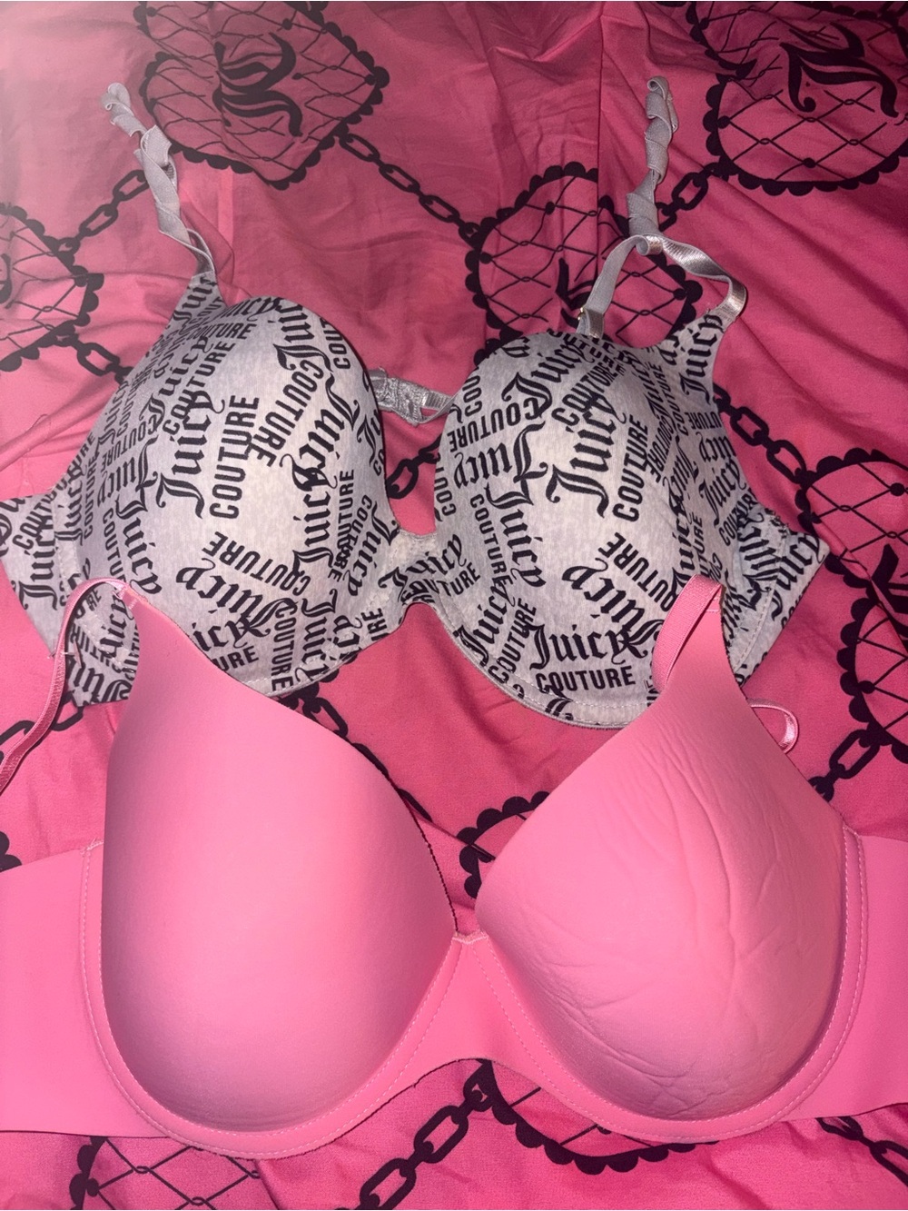 Juicy Couture Gray Logo & Pink Molded Bra Duo